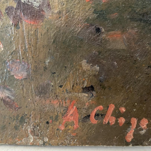 Alphonse Chigot "Militaire scène", olieverfschilderij op paneel, 19e eeuw.