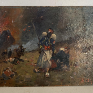 Alphonse Chigot "Military Scene" oil painting on panel, 19th century