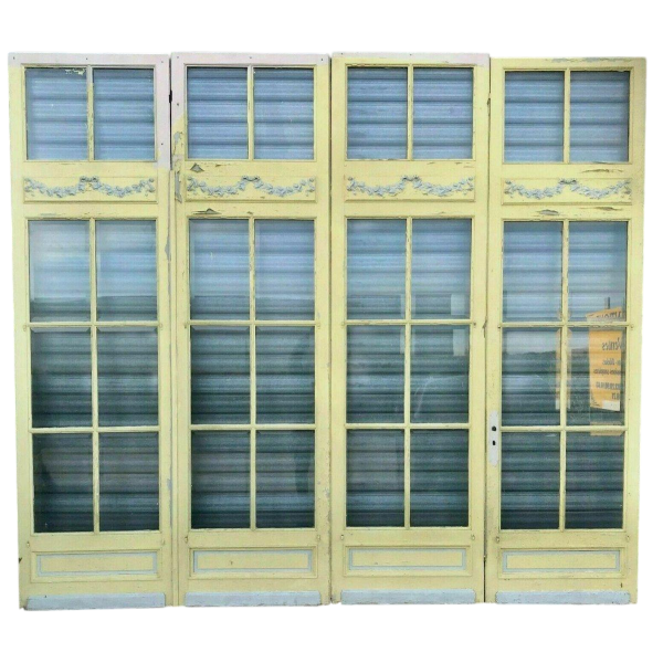 Ensemble 4 portes vitrées, séparation en quatre vantaux à carreaux biseautés, début XXᵉ siècle