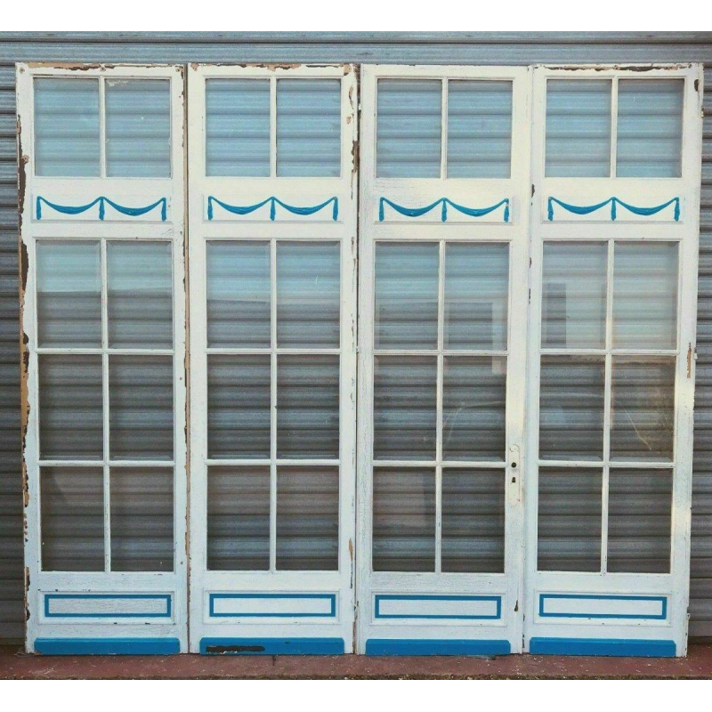 Ensemble 4 portes vitrées, séparation en quatre vantaux à carreaux biseautés, début XXᵉ siècle