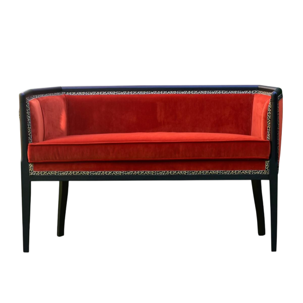 Fully restored Art Deco sofa, orange Linwood English velvet, circa 1930