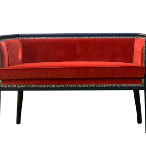 Fully restored Art Deco sofa, orange Linwood English velvet, circa 1930