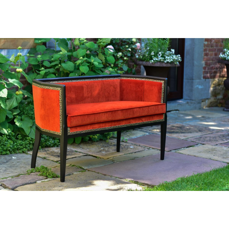 Fully restored Art Deco sofa, orange Linwood English velvet, circa 1930