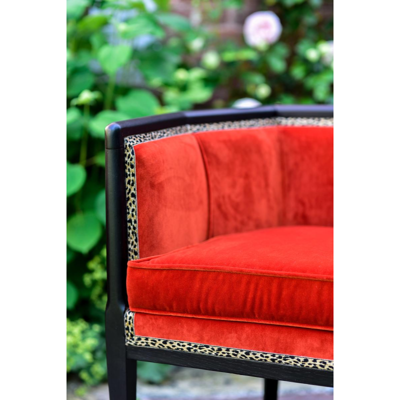 Fully restored Art Deco sofa, orange Linwood English velvet, circa 1930