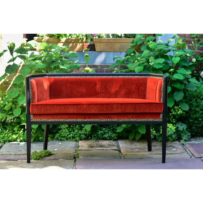 Fully restored Art Deco sofa, orange Linwood English velvet, circa 1930