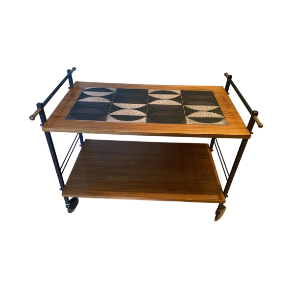 Serving cart in wood, metal and ceramic, 1970s