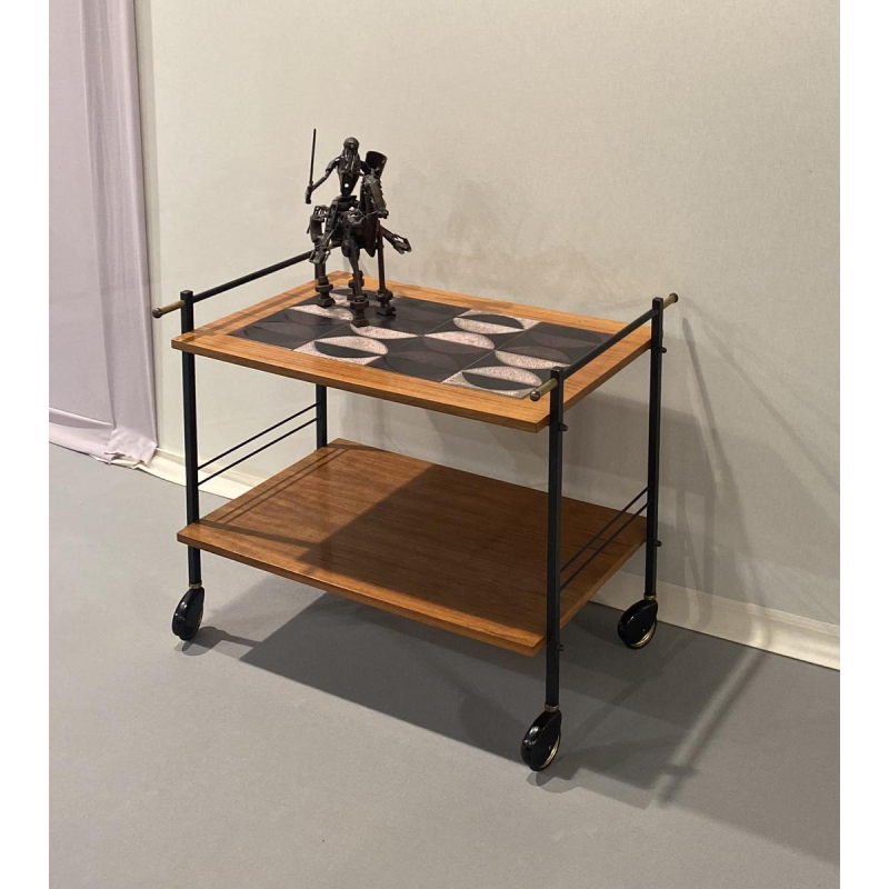 Desserte en bois, métal et céramique, années 1970