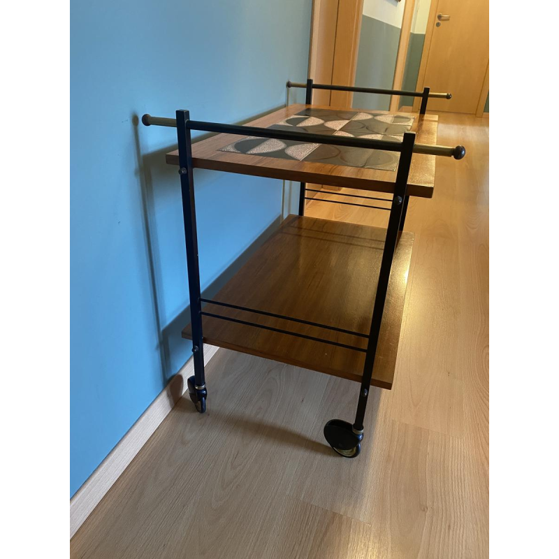 Desserte en bois, métal et céramique, années 1970