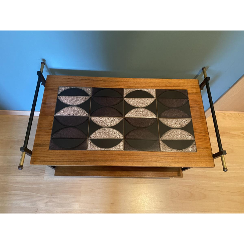 Desserte en bois, métal et céramique, années 1970