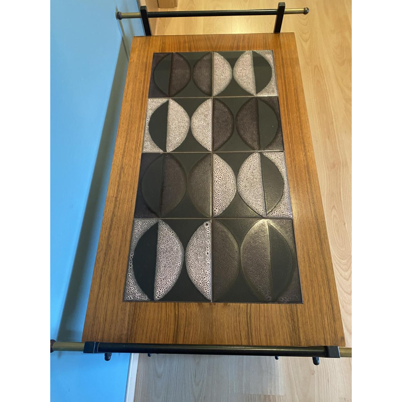 Desserte en bois, métal et céramique, années 1970