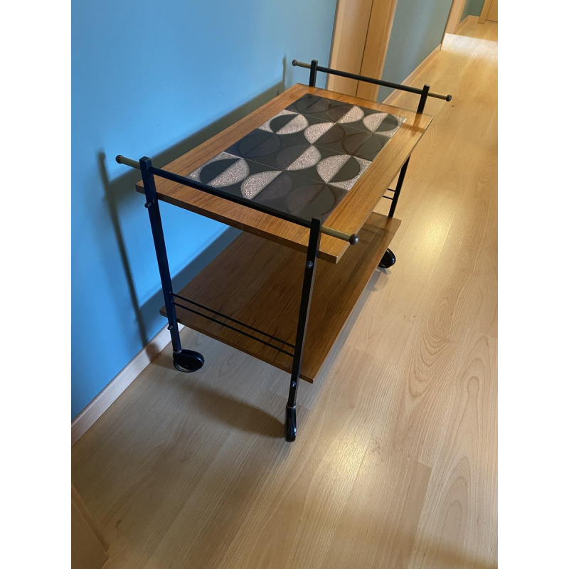 Desserte en bois, métal et céramique, années 1970