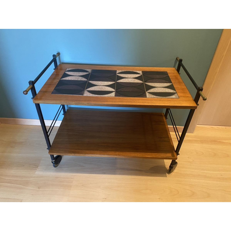 Desserte en bois, métal et céramique, années 1970