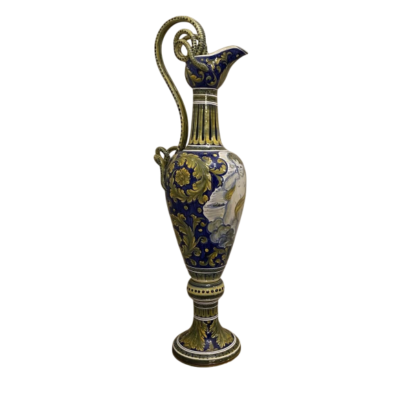 Grifo Deruta, large ceramic jar, handle formed of snakes, Italy, 20th century