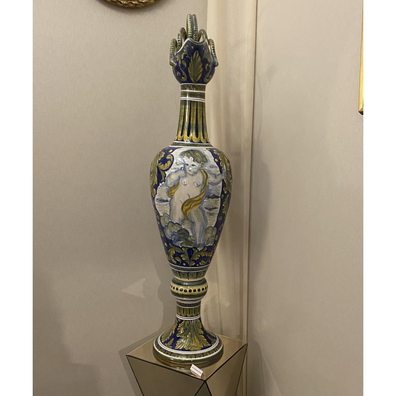 Grifo Deruta, large ceramic jar, handle formed of snakes, Italy, 20th century