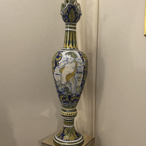 Grifo Deruta, large ceramic jar, handle formed of snakes, Italy, 20th century