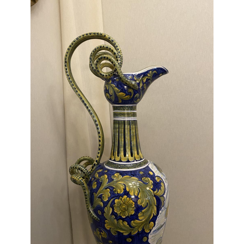 Grifo Deruta, large ceramic jar, handle formed of snakes, Italy, 20th century