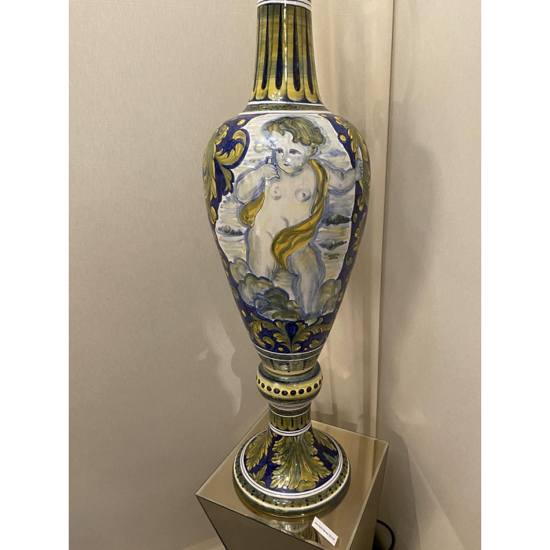 Grifo Deruta, grande jarre en céramique, anse formée de serpents, Italie XXe siècle