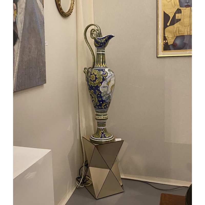 Grifo Deruta, large ceramic jar, handle formed of snakes, Italy, 20th century