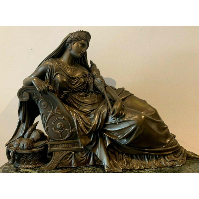 Imposante pendule en bronze et marbre, J. Feuchère, éditeur Gauthier, XIXᵉ siècle