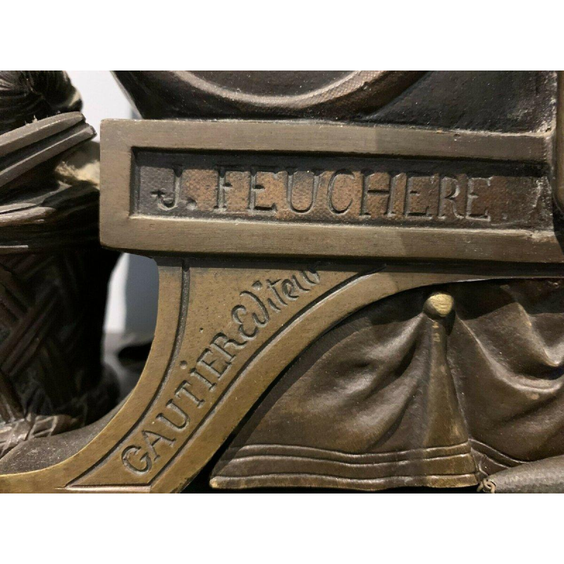 An imposing bronze and marble clock, by J. Feuchère, published by Gauthier, 19th century