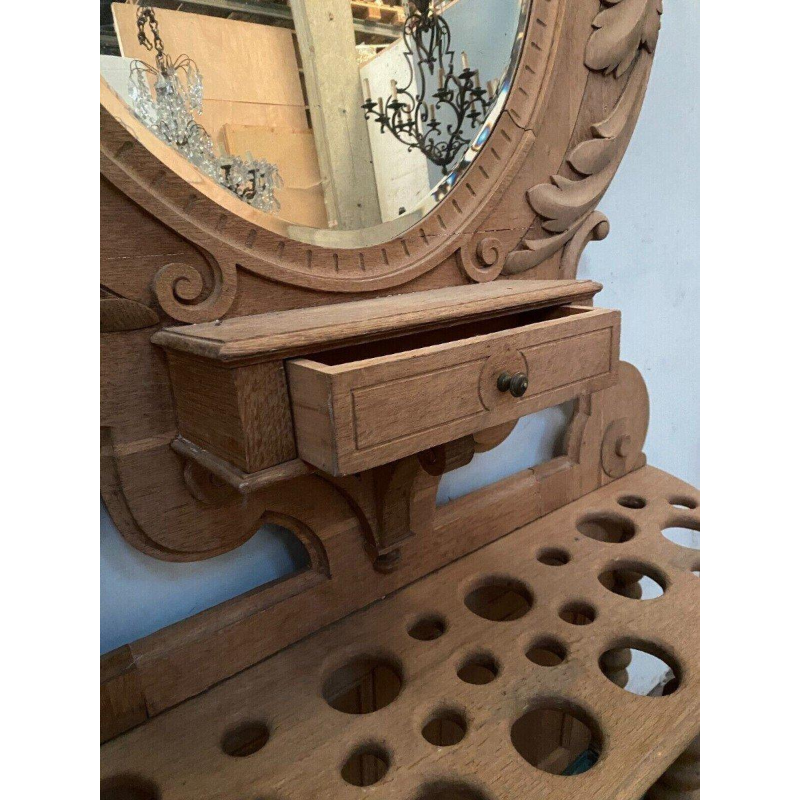 Carved oak coat/umbrella/mirror rack, 20th century