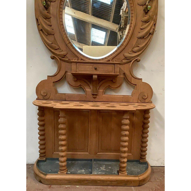 Carved oak coat/umbrella/mirror rack, 20th century