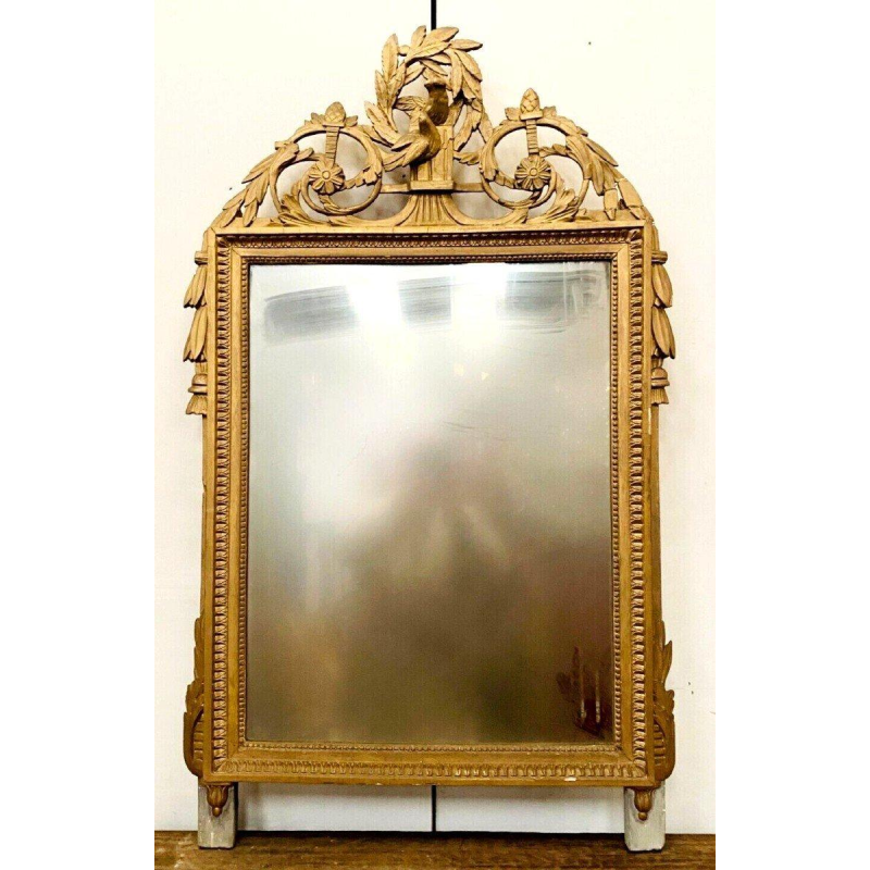 Louis XVI style mirror in wood and gilded stucco, 19th century