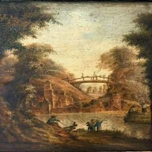 Huile sur panneau de chêne, paysage animé, XIXᵉ siècle