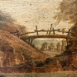 Huile sur panneau de chêne, paysage animé, XIXᵉ siècle