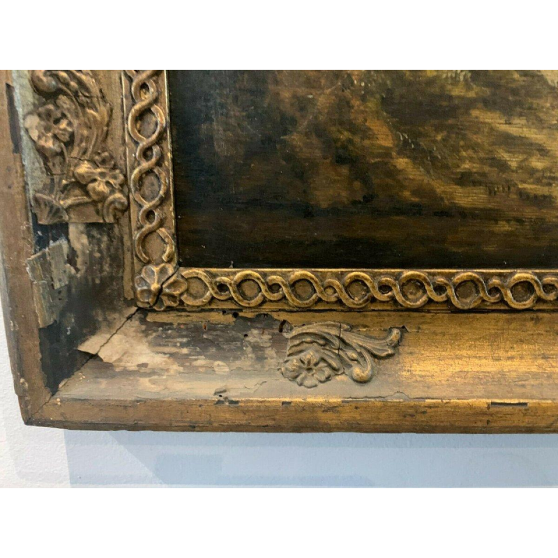 Huile sur panneau de chêne, paysage animé, XIXᵉ siècle