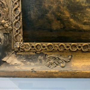 Oil on oak panel, animated landscape, 19th century