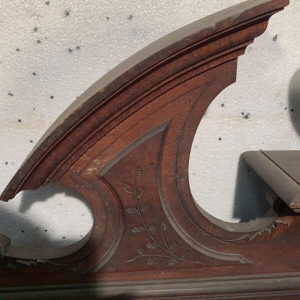 Napoleon III style pediment/top of a cabinet inscribed "Chemical Products," natural wood, 19th century