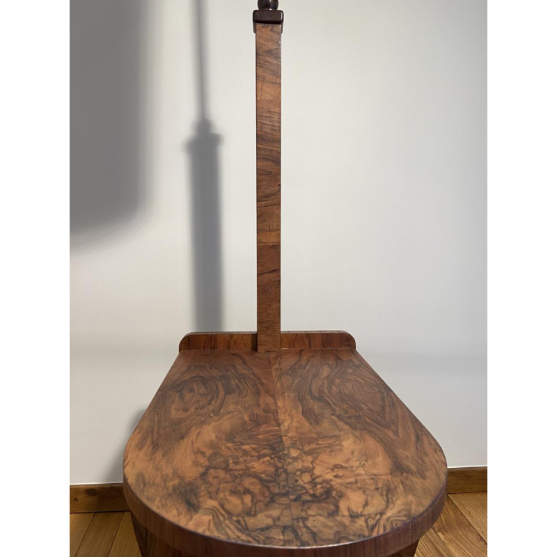 Lampadaire / liseuse en bois et placage avec abat-jour orange, ca 1950