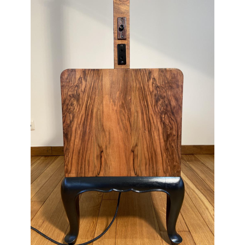 Floor lamp/reading lamp in wood and veneer with orange lampshade, circa 1950