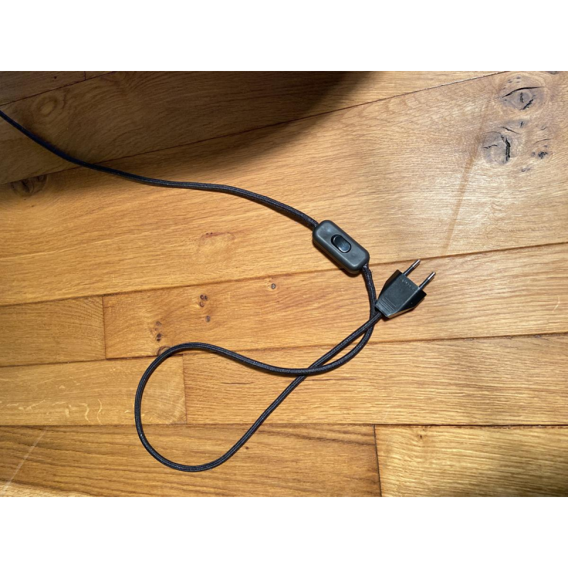 Floor lamp/reading lamp in wood and veneer with orange lampshade, circa 1950