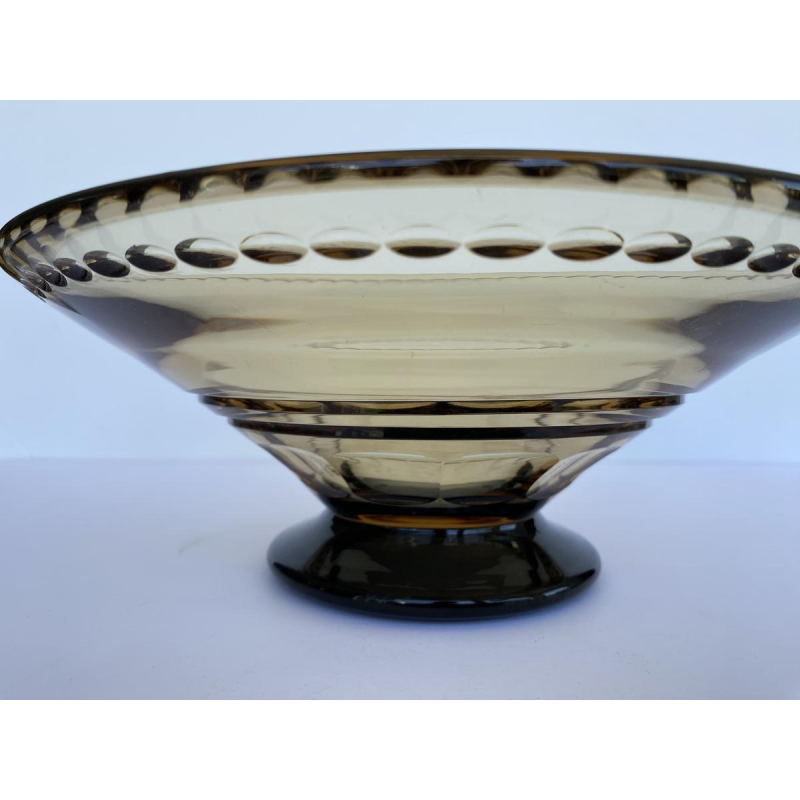 Val-Saint-Lambert, Art Deco gegraveerde kristallen schaal, topaaskleur, ca. 1930