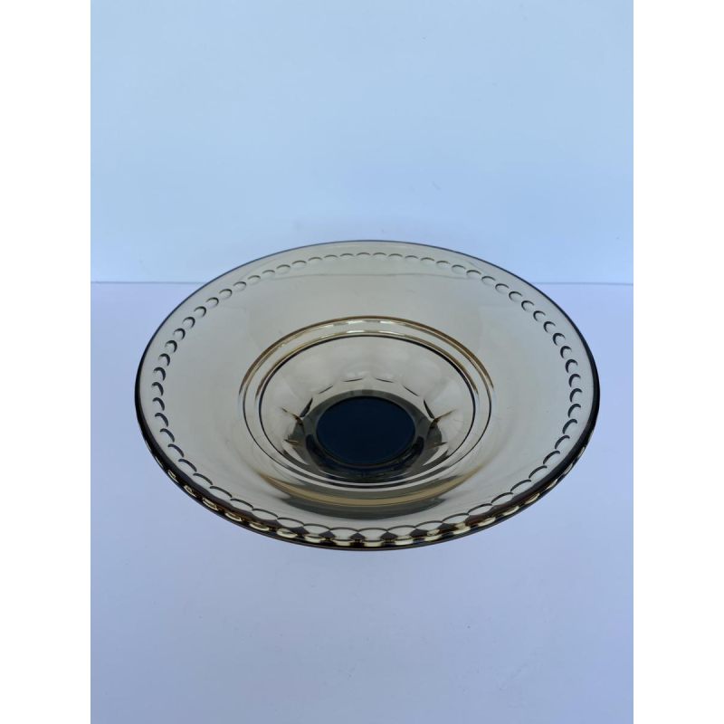 Val-Saint-Lambert, Art Deco gegraveerde kristallen schaal, topaaskleur, ca. 1930
