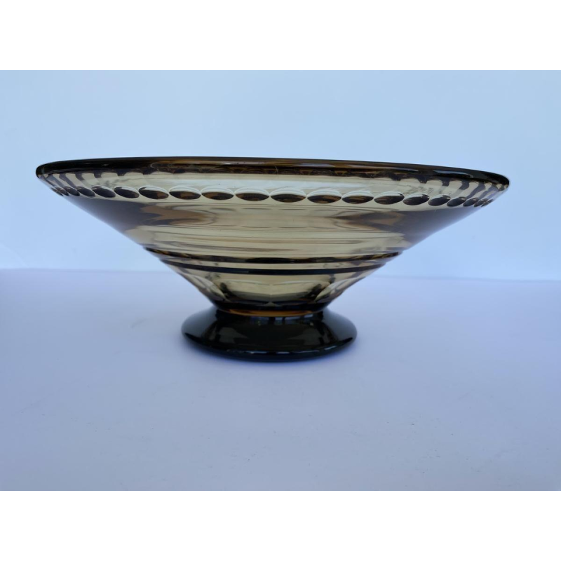 Val-Saint-Lambert, Art Deco engraved crystal bowl, topaz colour, ca 1930