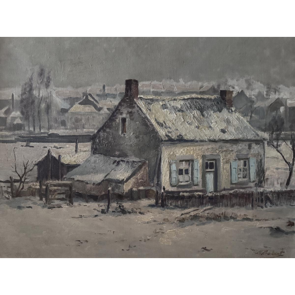 Henri Bodart, "Namur Landscape in the Snow," oil painting on canvas
