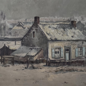 Henri Bodart, "Namur Landschap in de sneeuw," olieverfschilderij op doek