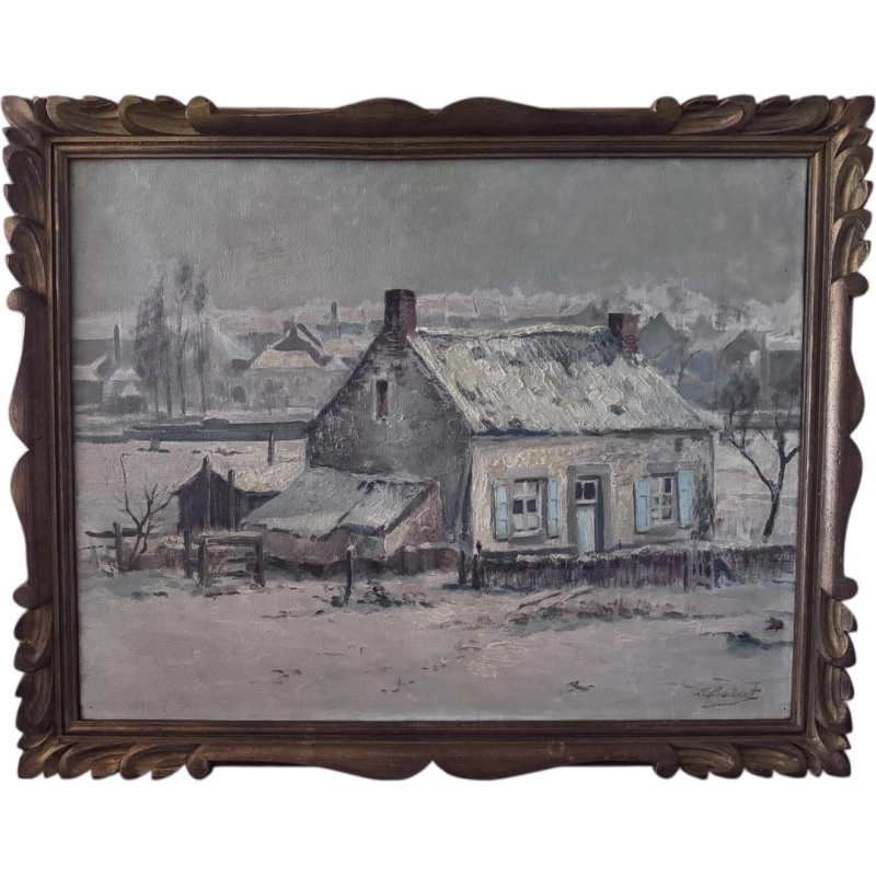 Henri BODART «Paysage namurois sous la neige» peinture huile sur toile