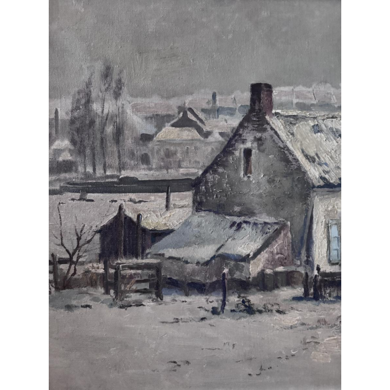 Henri Bodart, "Namur Landschap in de sneeuw," olieverfschilderij op doek