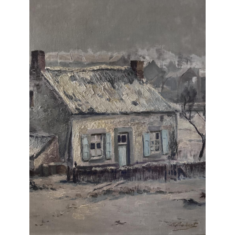 Henri BODART «Paysage namurois sous la neige» peinture huile sur toile