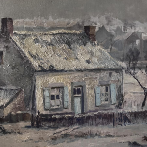 Henri Bodart, "Namur Landschap in de sneeuw," olieverfschilderij op doek