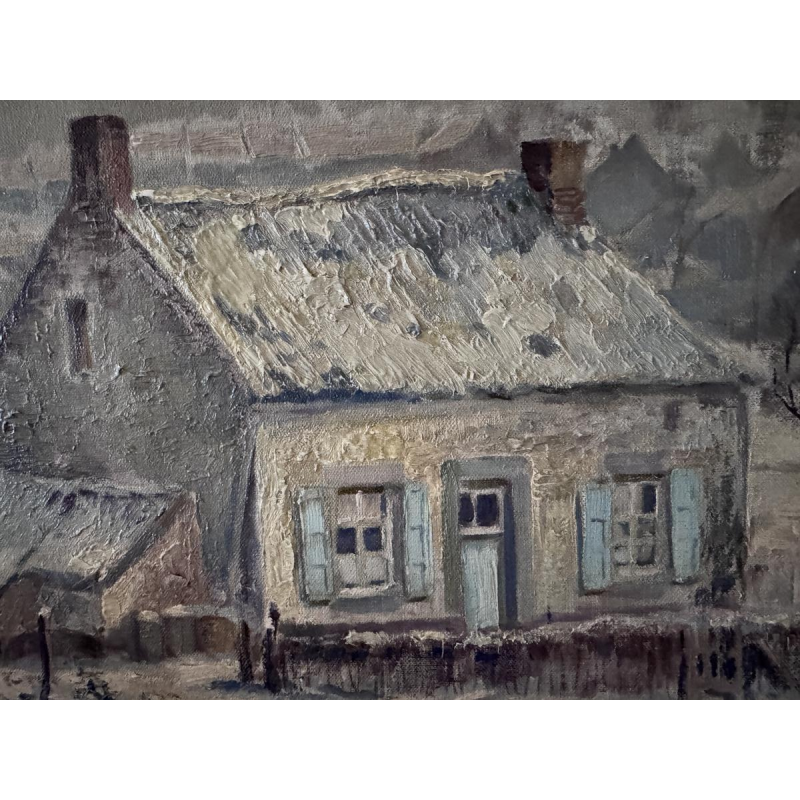 Henri Bodart, "Namur Landschap in de sneeuw," olieverfschilderij op doek