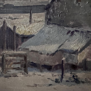 Henri Bodart, "Namur Landschap in de sneeuw," olieverfschilderij op doek