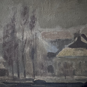 Henri Bodart, "Namur Landschap in de sneeuw," olieverfschilderij op doek