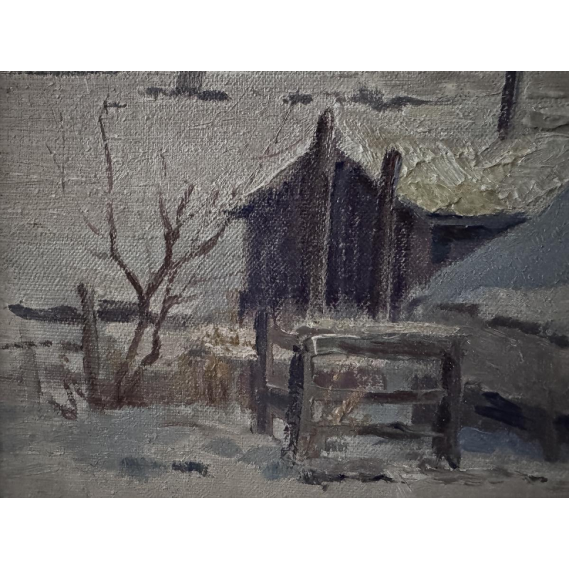 Henri Bodart, "Namur Landschap in de sneeuw," olieverfschilderij op doek