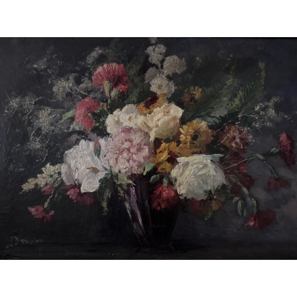 Albert DANDOY “Bouquet of Flowers” rare still life, oil on canvas