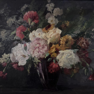Albert DANDOY «Bouquet de fleurs» rare nature morte, huile sur toile